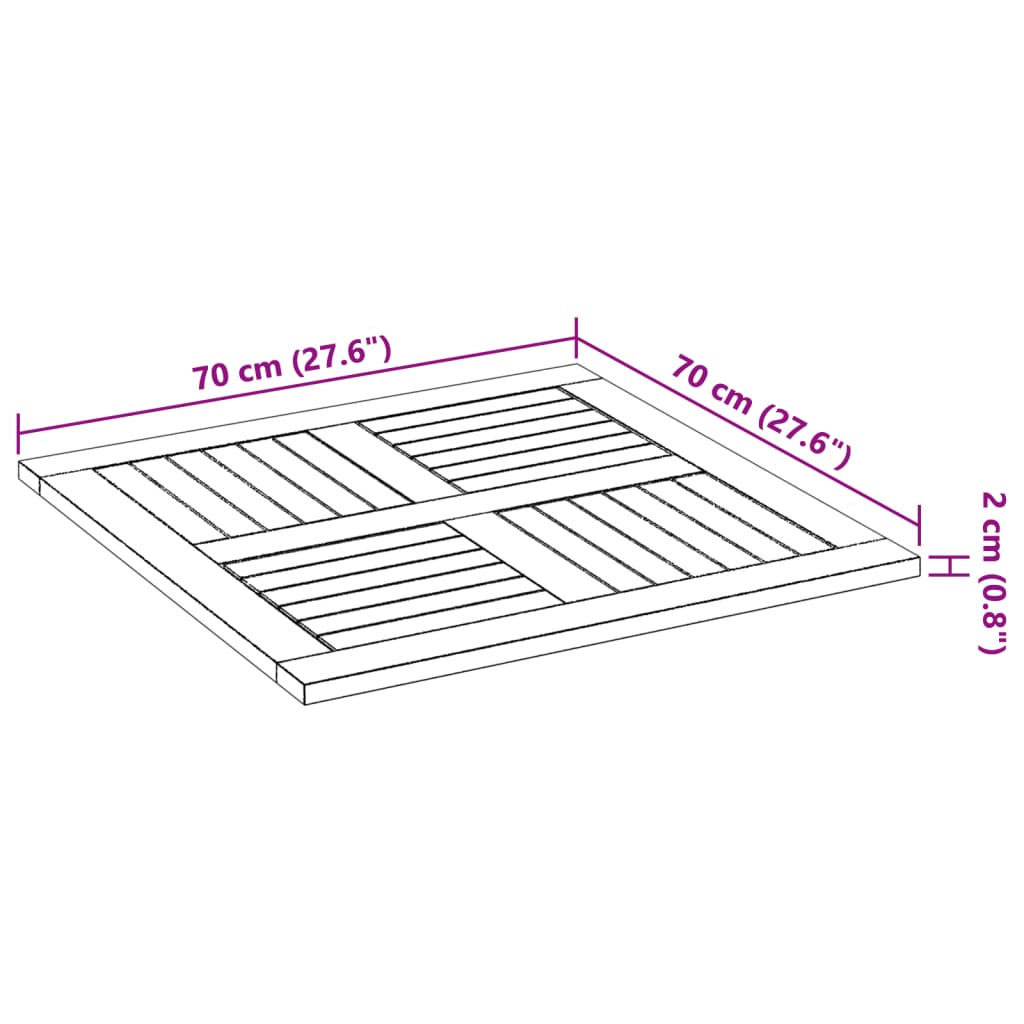 Pöytälevy 70x70x2 cm neliömäinen massiivi akaasia