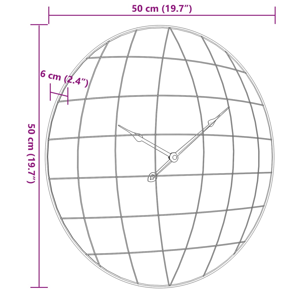 Seinäkello kelta-musta Ø50 cm rauta ja