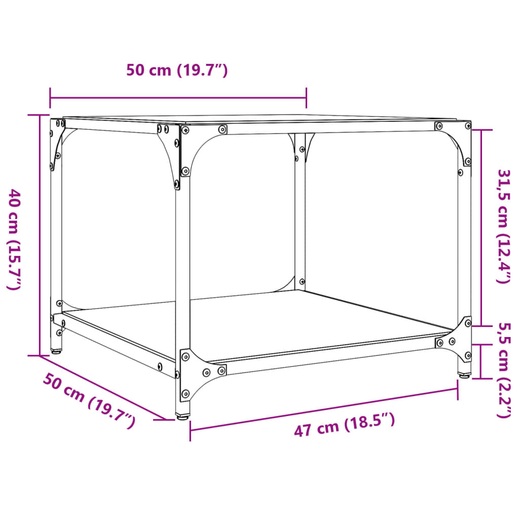 Soffbord svart med transparent glasskiva 50x50x40 cm stål