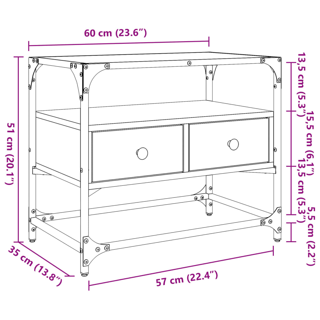 TV-möbel sonoma ek TV-bänk med glasskiva 60x35x51 cm