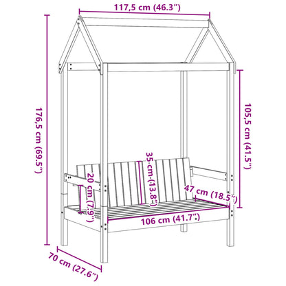 Sittbänk vit med tak 117,5x70x176,5 cm furu