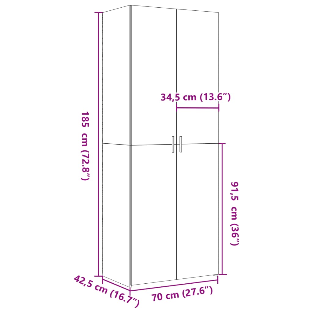 Högskåp vit 70x42,5x185 cm konstruerat trä