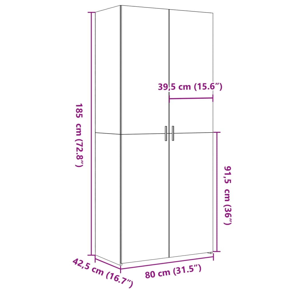 Högskåp vit 80x42,5x185 cm konstruerat trä