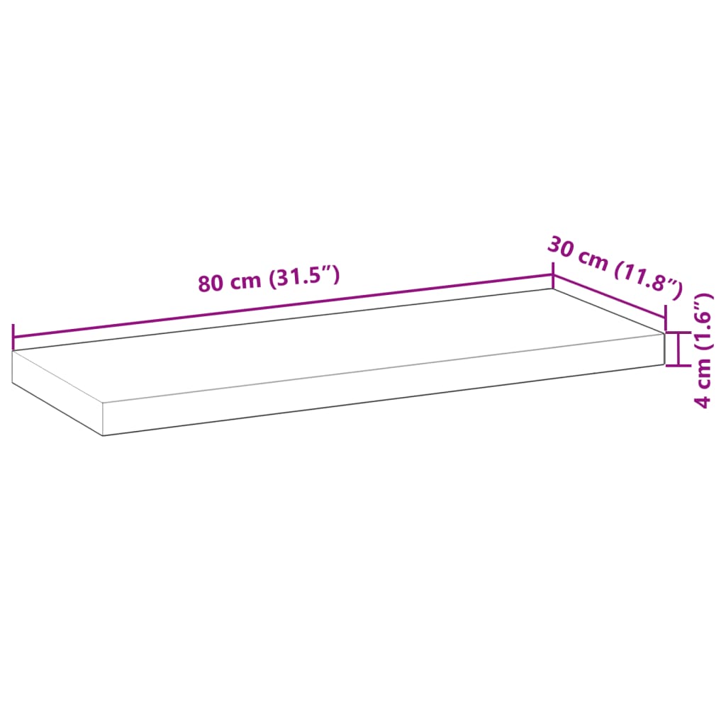 Bordsskiva massiv trä 80x30x4 cm rektangulär