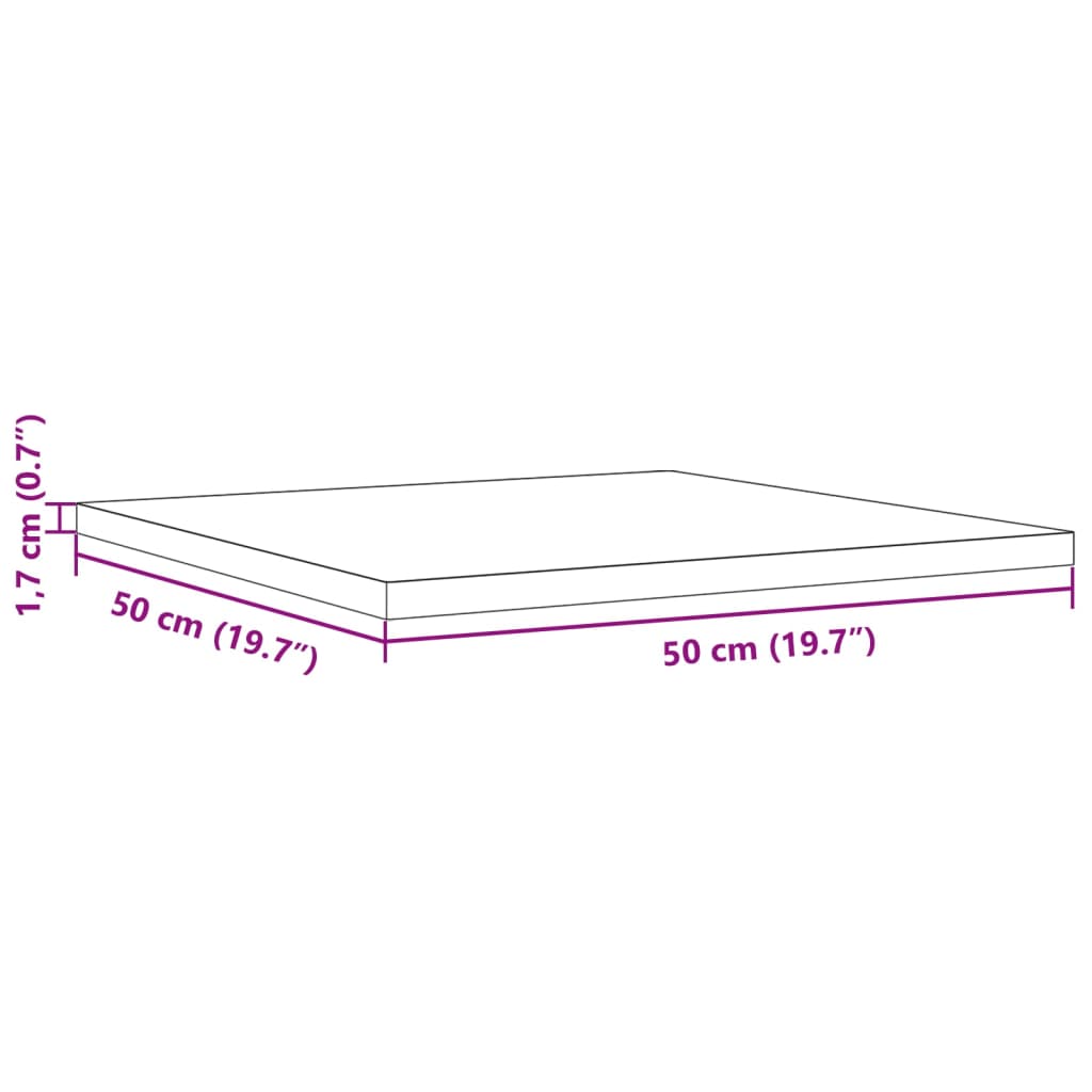 Bordsskiva massiv furu natur 50x50x1,7 cm fyrkantig