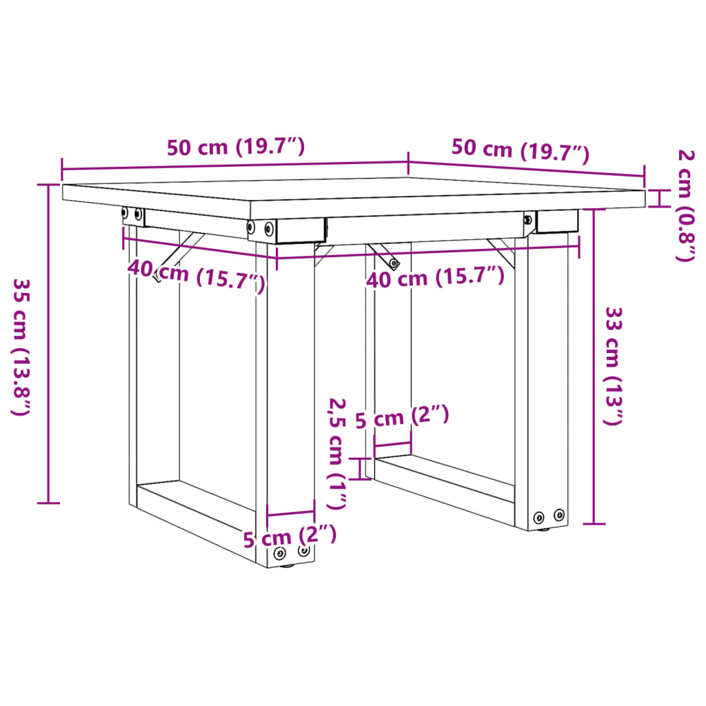 Sohvapöytä O-runko 50x50x35 cm massiivimäntyä ja valurautaa