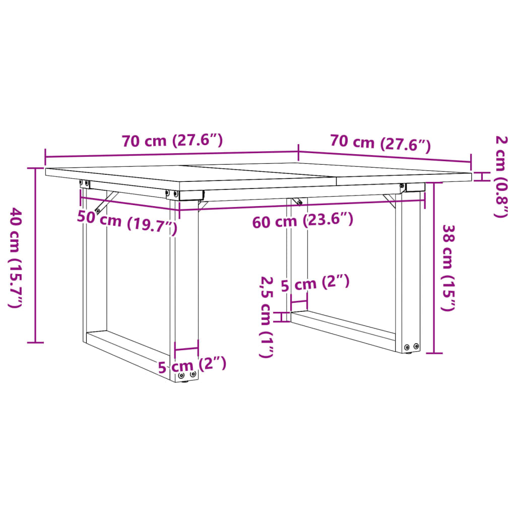 Soffbord massiv furu O-ram 70x70x40 cm och gjutjärn