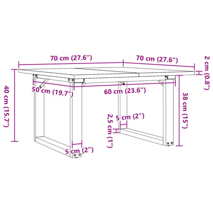 Soffbord massiv furu O-ram 70x70x40 cm och gjutjärn