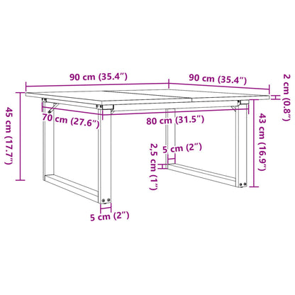 Sohvapöytä O-runko 90x90x45 cm massiivimäntyä ja valurautaa