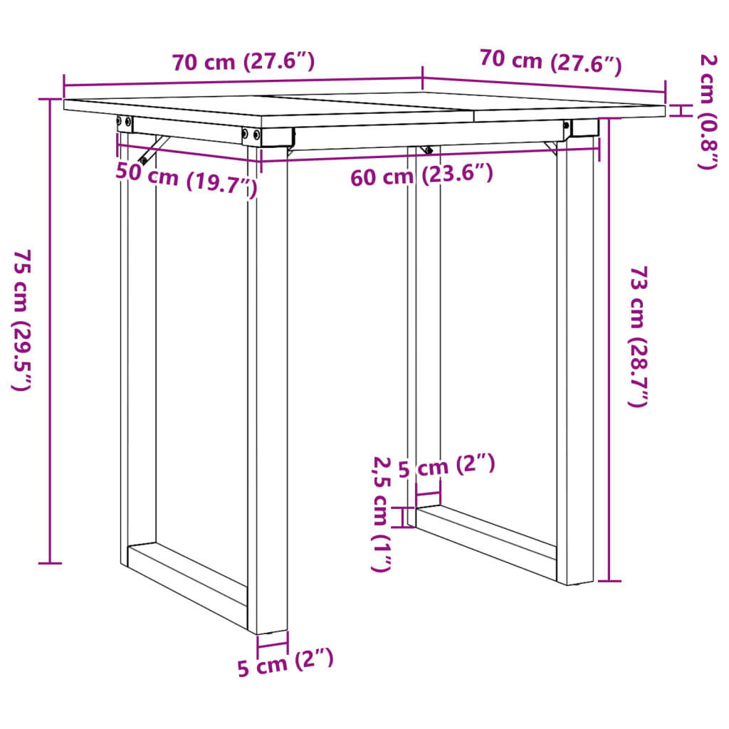 Ruokapöytä O-runko 70x70x75 cm massiivimäntyä ja valurautaa