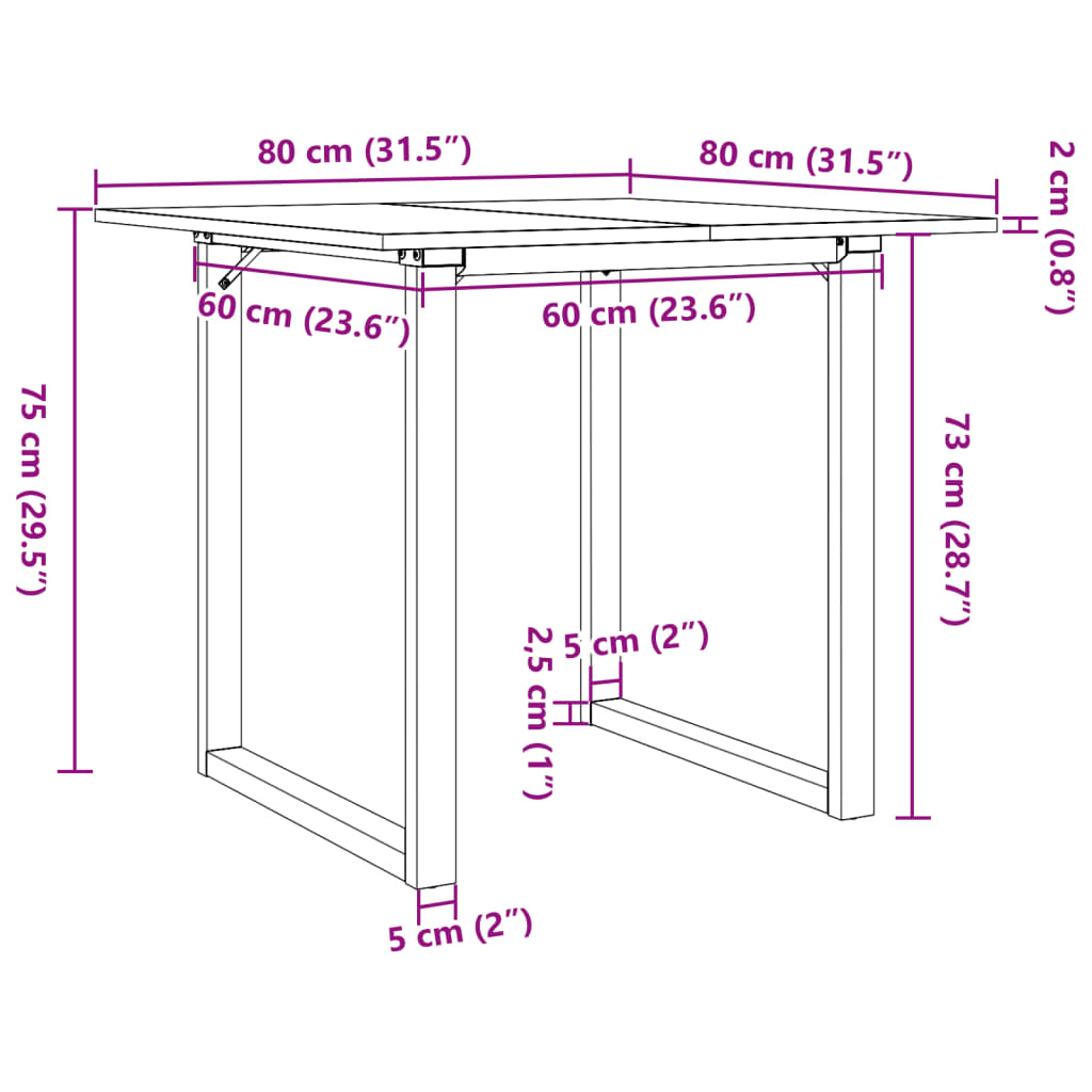 Ruokapöytä O-runko 80x80x75 cm massiivimäntyä ja valurautaa