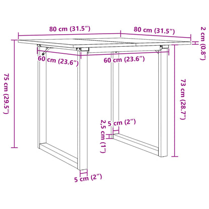 Ruokapöytä O-runko 80x80x75 cm massiivimäntyä ja valurautaa