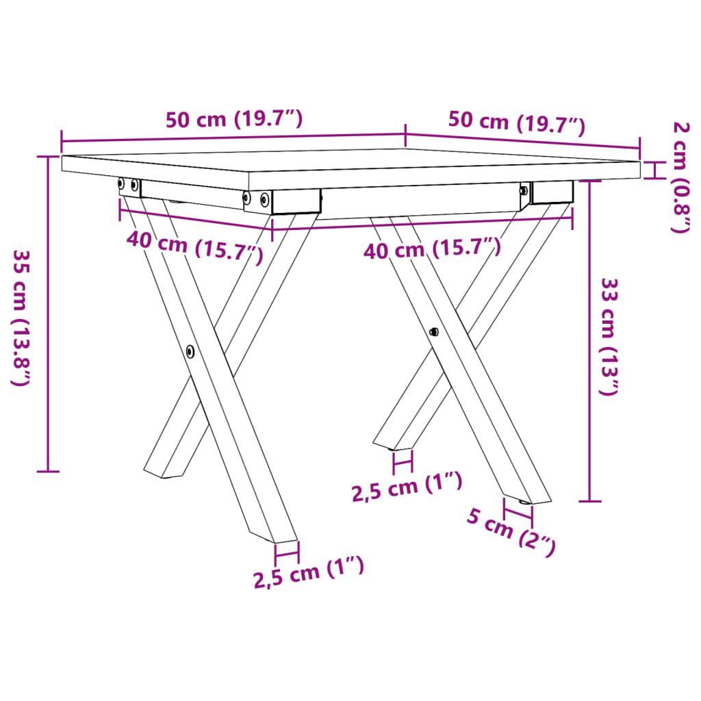 Soffbord massiv furu X-ram 50x50x35 cm och gjutjärn