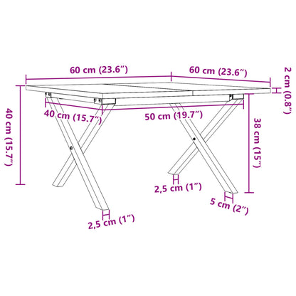 Soffbord massiv furu X-ram 60x60x40 cm och gjutjärn