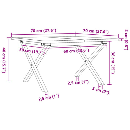 Soffbord massiv furu X-ram 70x70x40 cm och gjutjärn