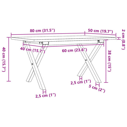 Soffbord massiv furu X-ram 80x50x40 cm och gjutjärn