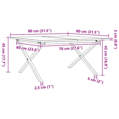 Soffbord massiv furu X-ram 80x80x45 cm och gjutjärn