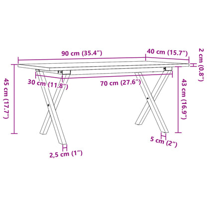 Soffbord massiv furu X-ram 90x40x45 cm och gjutjärn