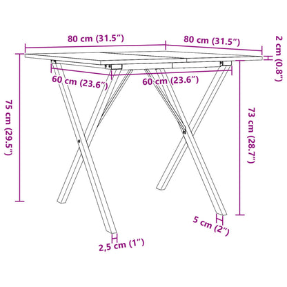 Ruokapöytä X-runko 80x80x75 cm massiivimäntyä ja valurautaa