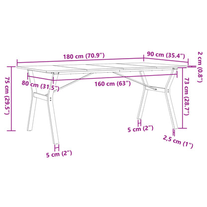 Ruokapöytä Y-runko 180x90x75 cm massiivimäntyä ja valurautaa