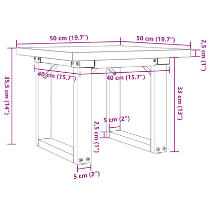 Sohvapöytä O-runko 50x50x35,5 cm massiivimäntyä ja valurautaa