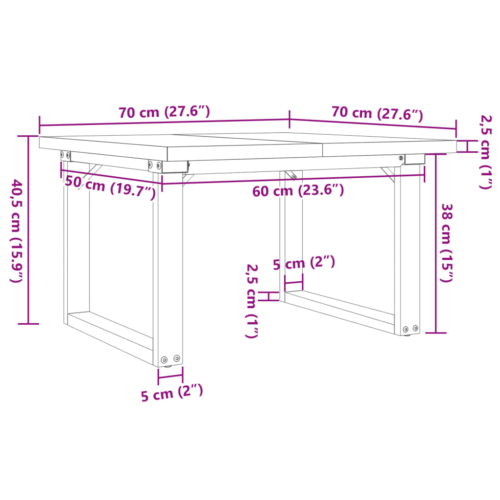 Sohvapöytä O-runko 70x70x40,5 cm massiivi mäntyä ja valurautaa