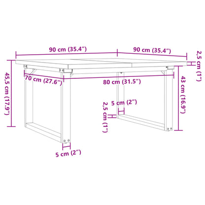 Sohvapöytä O-runko 90x90x45,5 cm massiivi mäntyä ja valurautaa