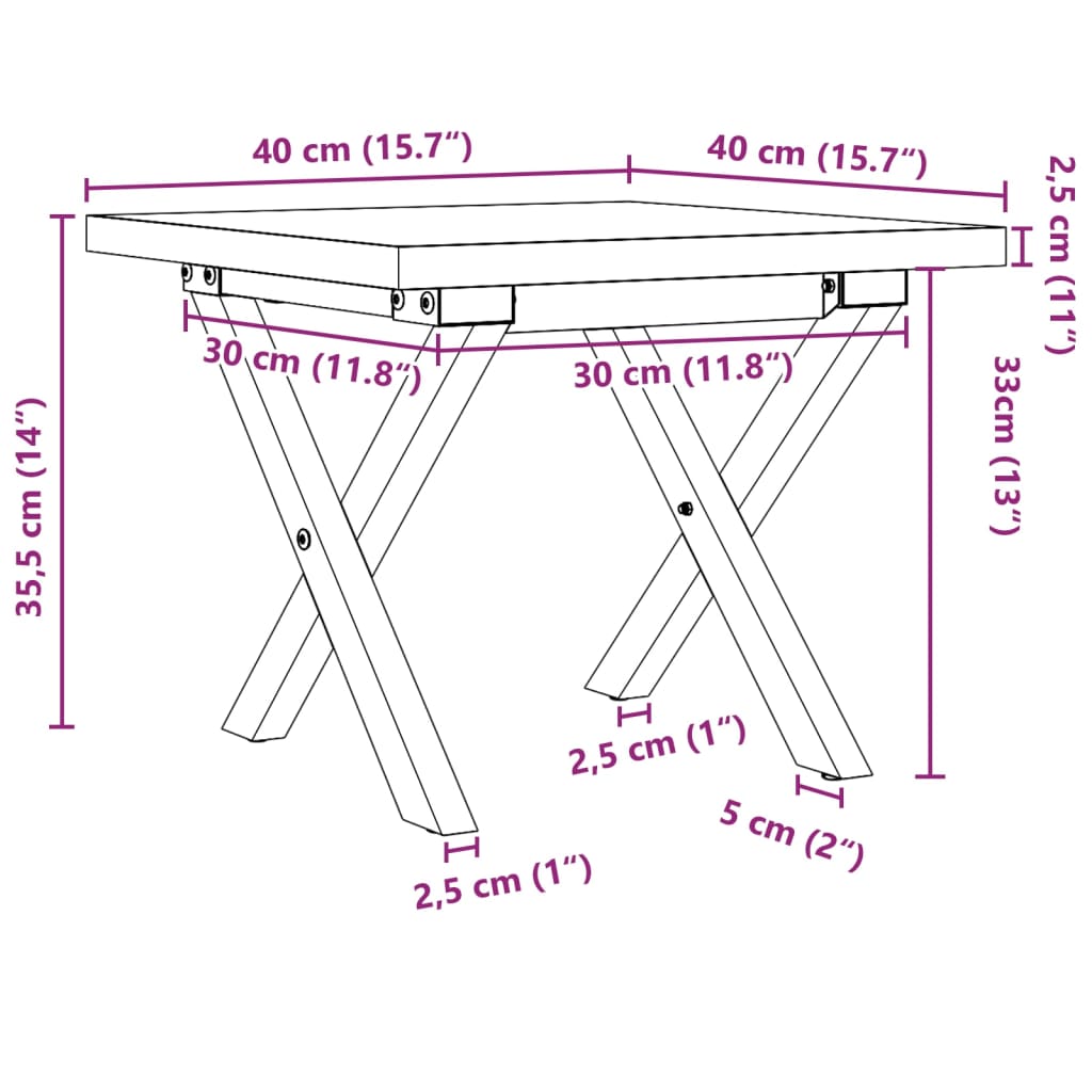 Soffbord massiv furu X-ram 40x40x35,5 cm och gjutjärn