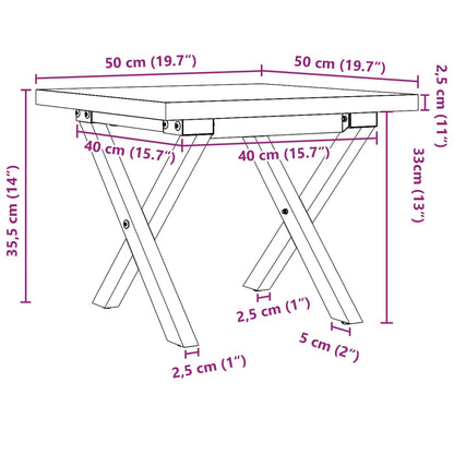 Soffbord massiv furu X-ram 50x50x35,5 cm och gjutjärn