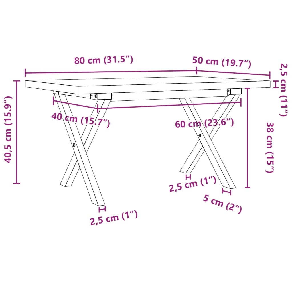 Soffbord massiv furu X-ram 80x50x40,5 cm och gjutjärn