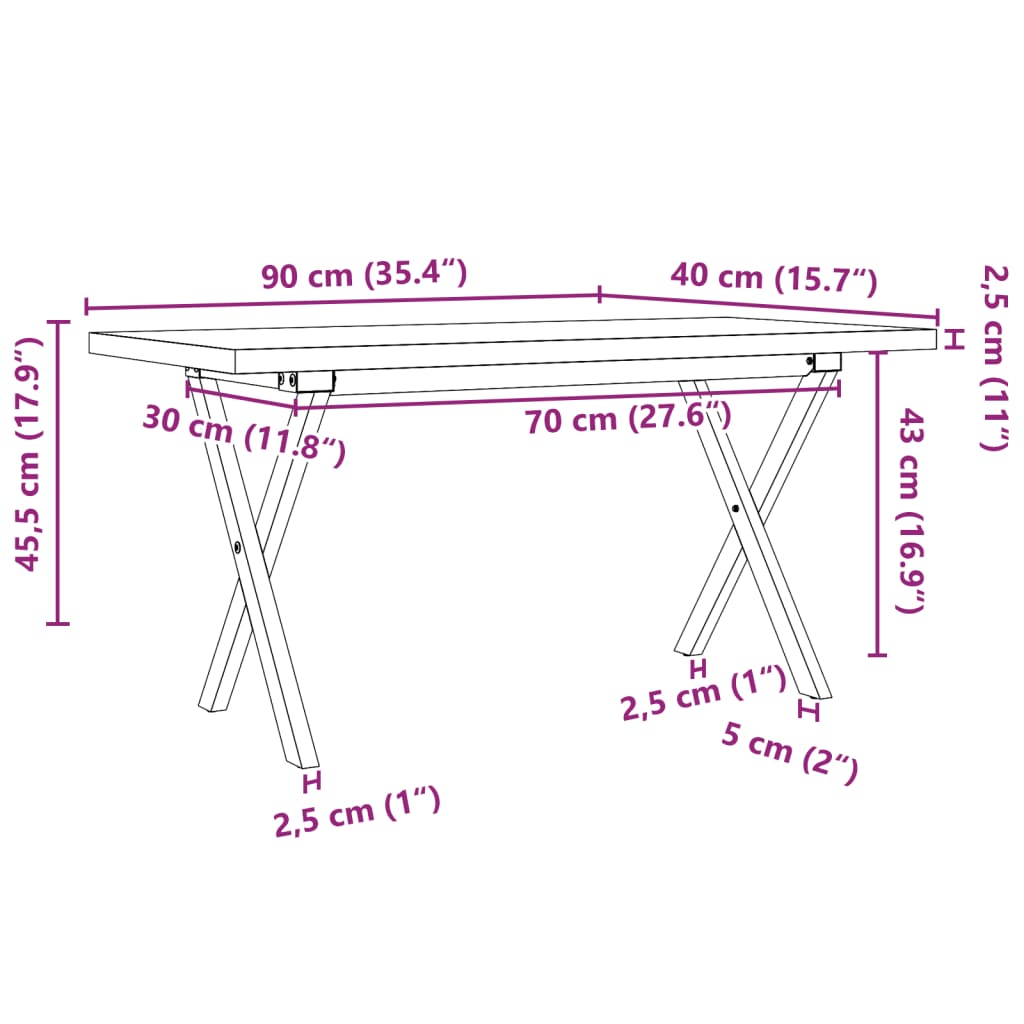 Soffbord massiv furu X-ram 90x40x45,5 cm och gjutjärn