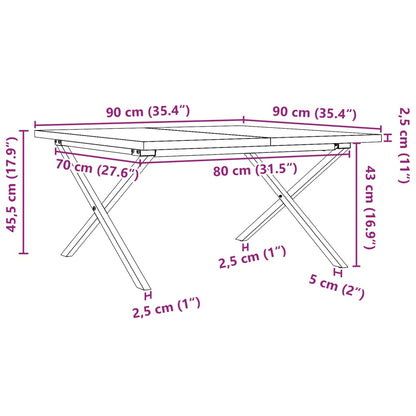 Soffbord massiv furu X-ram 90x90x45,5 cm och gjutjärn