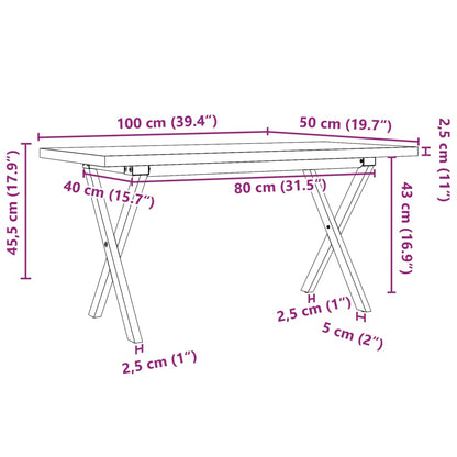 Sohvapöytä X-runko 100x50x45,5 cm massiivi mäntyä ja valurautaa