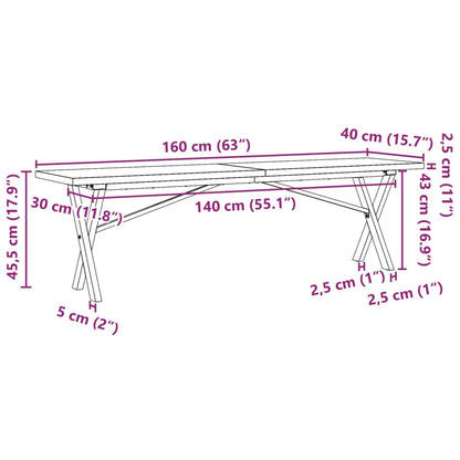 Soffbord massiv furu X-ram 160x40x45,5 cm och gjutjärn