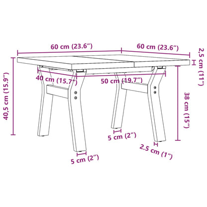 Sohvapöytä Y-runko 60x60x40,5 cm massiivi mäntyä ja valurautaa