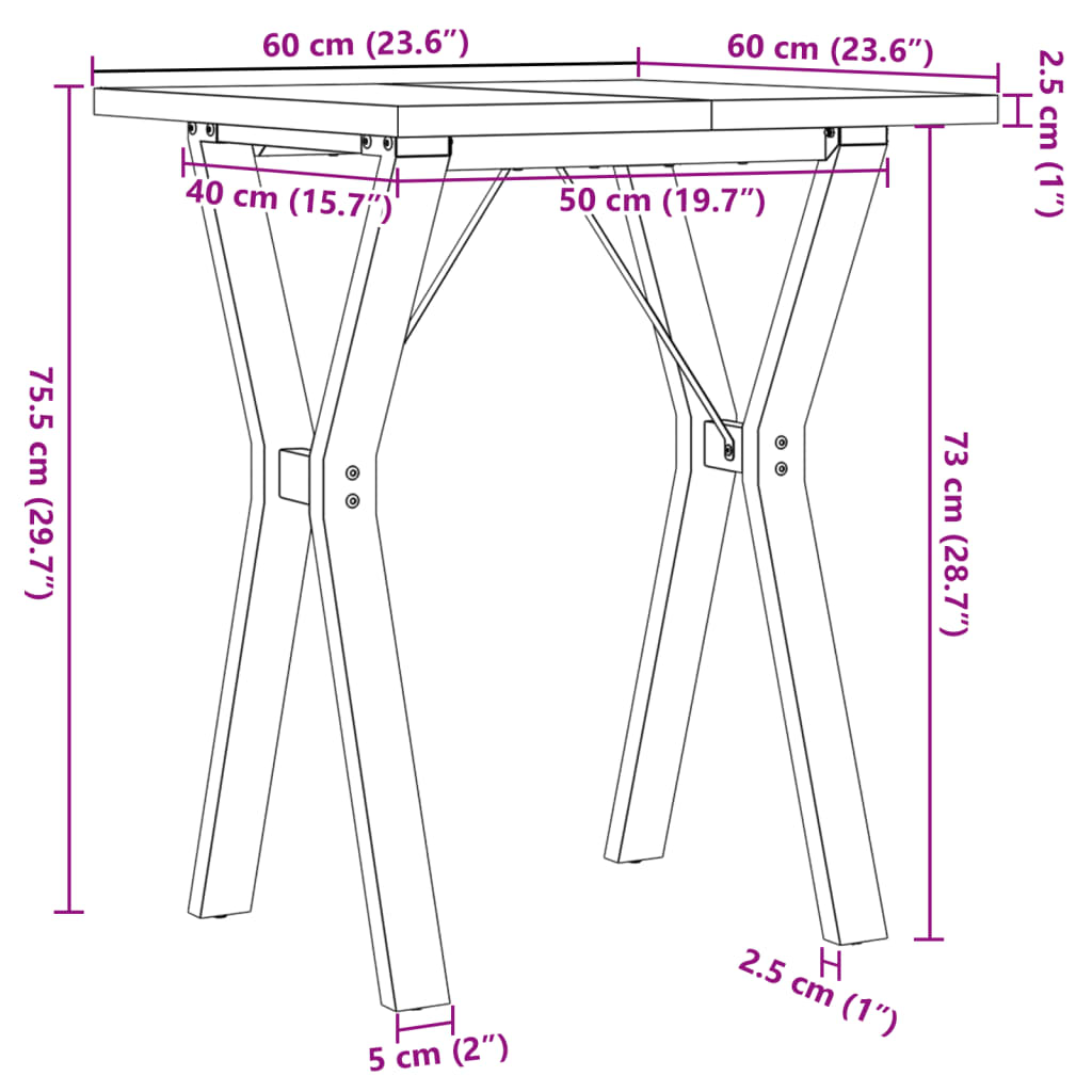 Ruokapöytä Y-runko 60x60x75,5 cm massiivimäntyä ja valurautaa