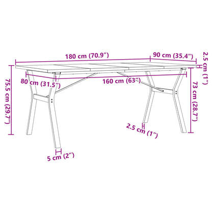 Ruokapöytä Y-runko 180x90x75,5 cm massiivimäntyä ja valurautaa