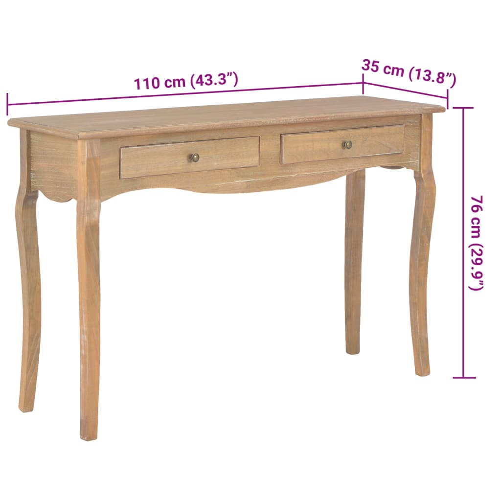 Avlastningsbord konsolbord massiv furu med 2 lådor 110x35x76 cm