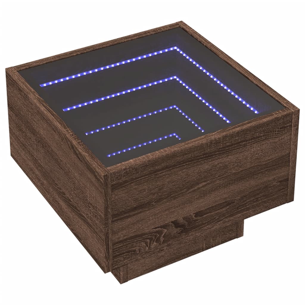 Soffbord brun ek med LEDs 40x40x30 cm