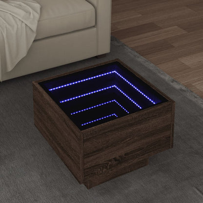 Soffbord brun ek med LEDs 40x40x30 cm