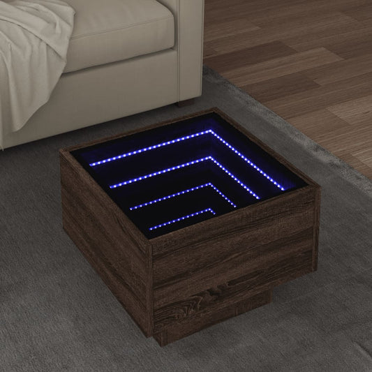 Soffbord brun ek med LED 40x40x30 cm