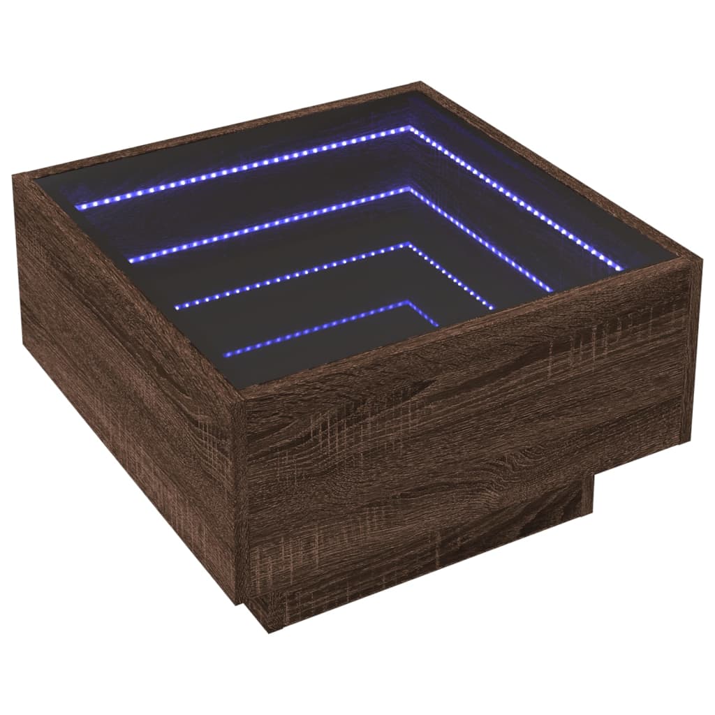 Soffbord brun ek med LEDs 50x50x30 cm