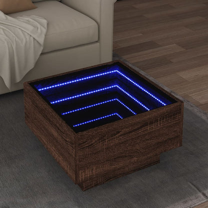 Soffbord brun ek med LEDs 50x50x30 cm