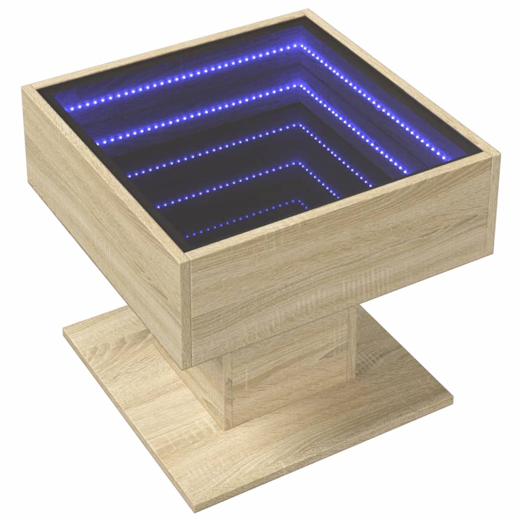 Soffbord sonoma ek med LEDs 50x50x45 cm