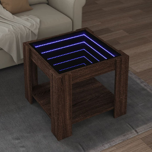 Soffbord brun ek med LED 53x53x45 cm