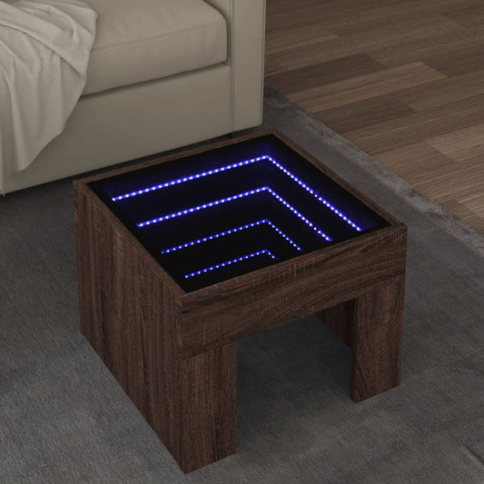 Soffbord brun ek med Infinity LED 40x40x30 cm