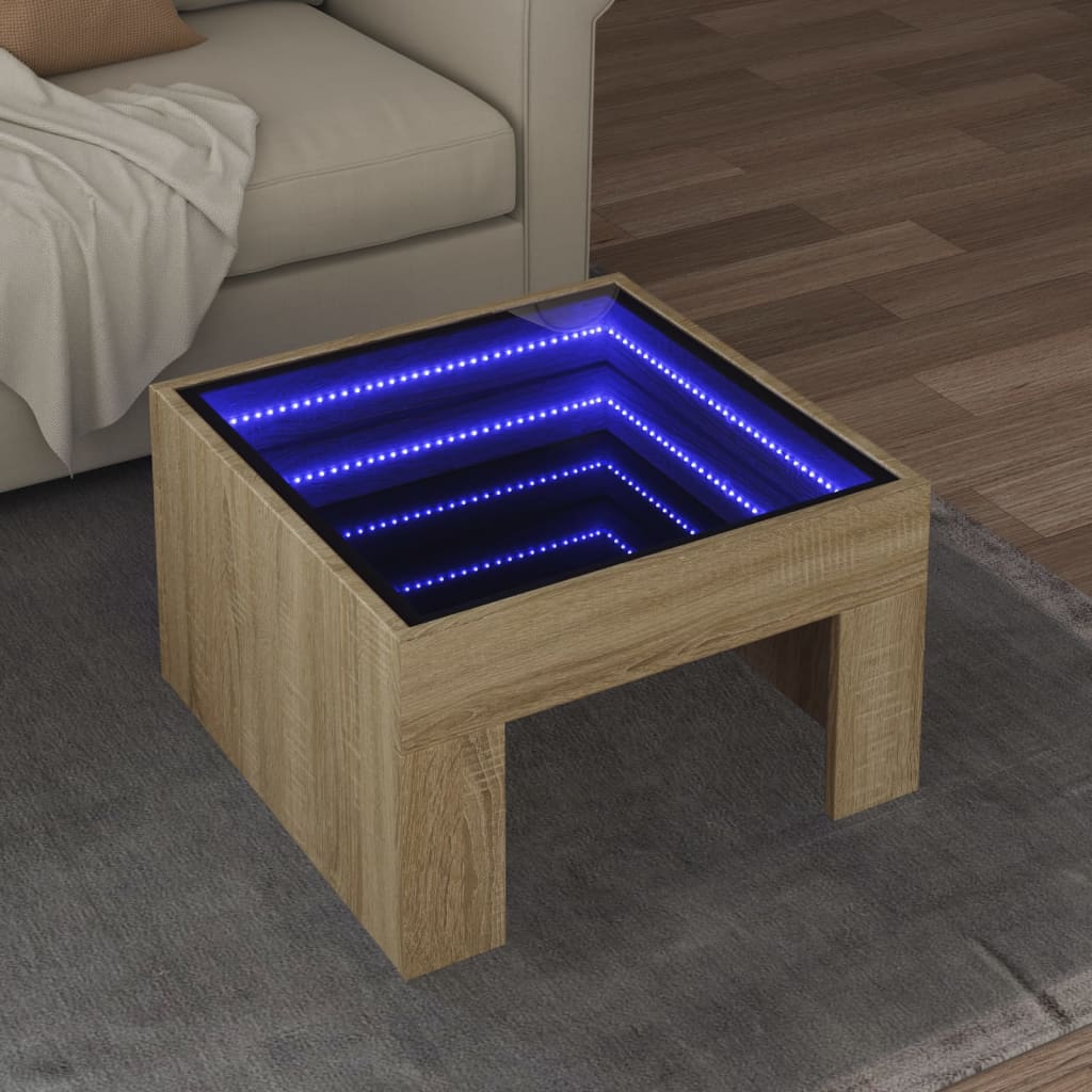 Soffbord sonoma ek med Infinity LEDs 50x50x30 cm