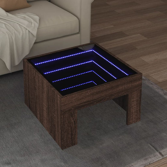 Soffbord brun ek med Infinity LED 50x50x30 cm