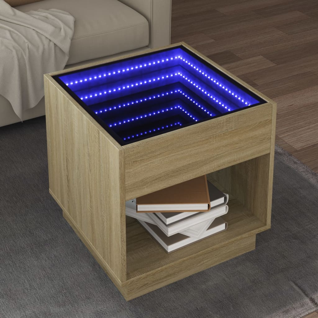 Soffbord sonoma ek med Infinity LEDs 50x50x50 cm