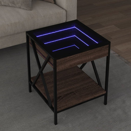 Soffbord brun ek med Infinity LED 40x40x49 cm